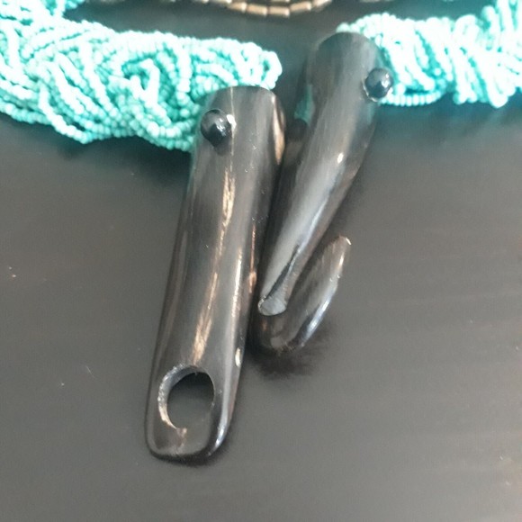 Braided Multi-Strand Beaded Collar Necklace Faux Bone Hook Closure - Picture 4 of 6